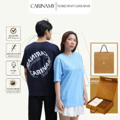 Áo thun couple A LETTER TEE CARINAMY form rộng tay lỡ cotton 100%