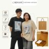 Áo thun couple DUCKIE CARINAMY form rộng tay lỡ cotton 100%