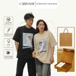 Áo thun couple DUCKIE CARINAMY form rộng tay lỡ cotton 100%