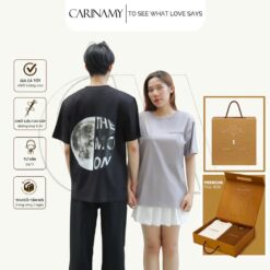 Áo thun couple form rộng LUNAR LOVE CARINAMY tay lỡ cotton 100%