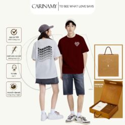 Áo thun couple WAVY CARINAMY form rộng tay lỡ cotton 100%