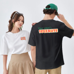 Áo thun couple DOPAMINE form rộng tay lỡ cotton 100% màu trắng và đen